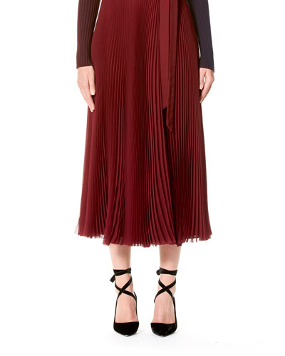 Carolina Herrera Pleated Wrap Midi Skirt In Wine | ModeSens