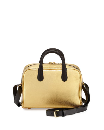 Metallic Leather Satchel Bag, Gold