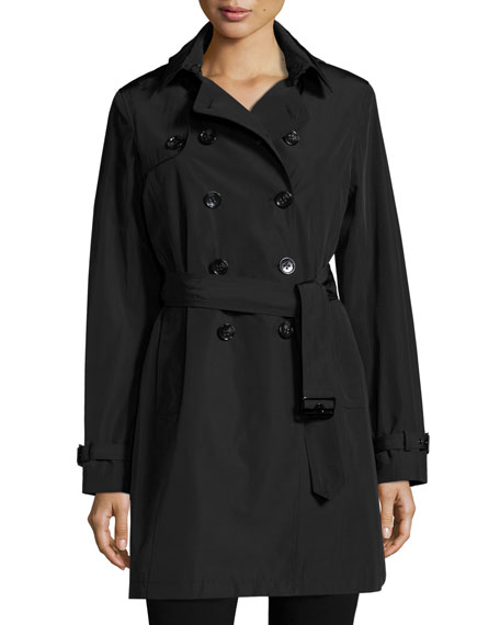 Jane Post Belted Tech-Fabric Trenchcoat