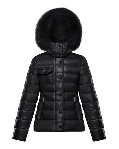 womens black moncler coat with fur hood