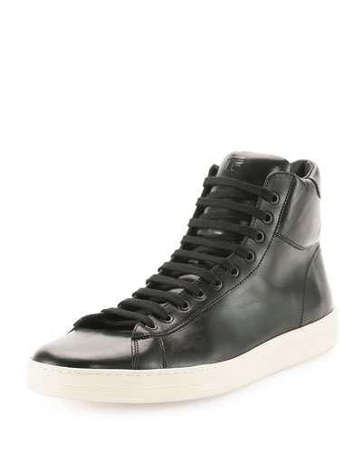 TOM FORD Russel Leather High-Top Sneaker, Black | ModeSens
