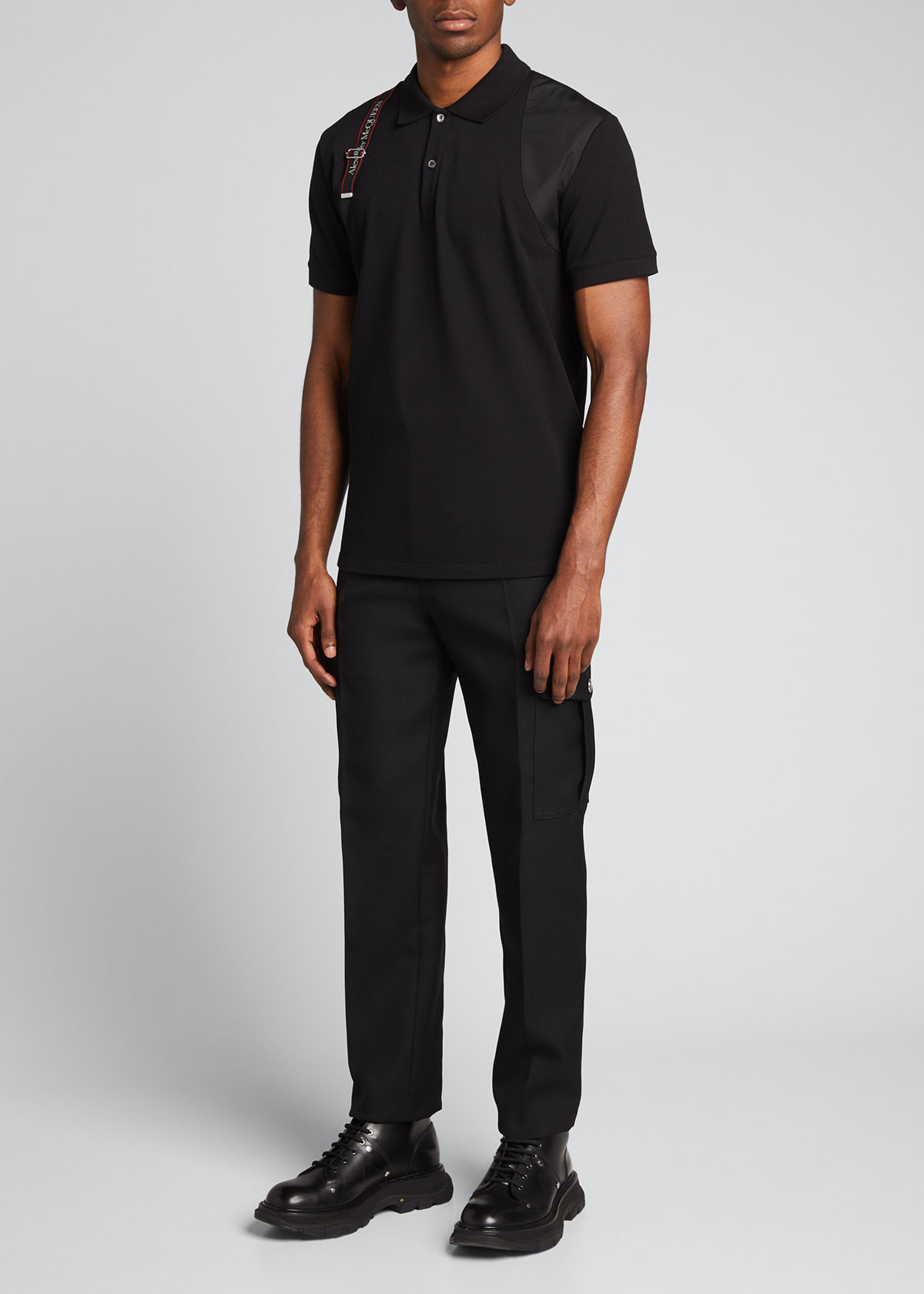 Shop Alexander Mcqueen Men's Logo-tape Harness Polo Shirt In Black